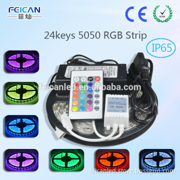 High quality whole set (5M) SMD5050 led rgb tape lighting IP65 IP20 whole kit with remote IR 24keys controller